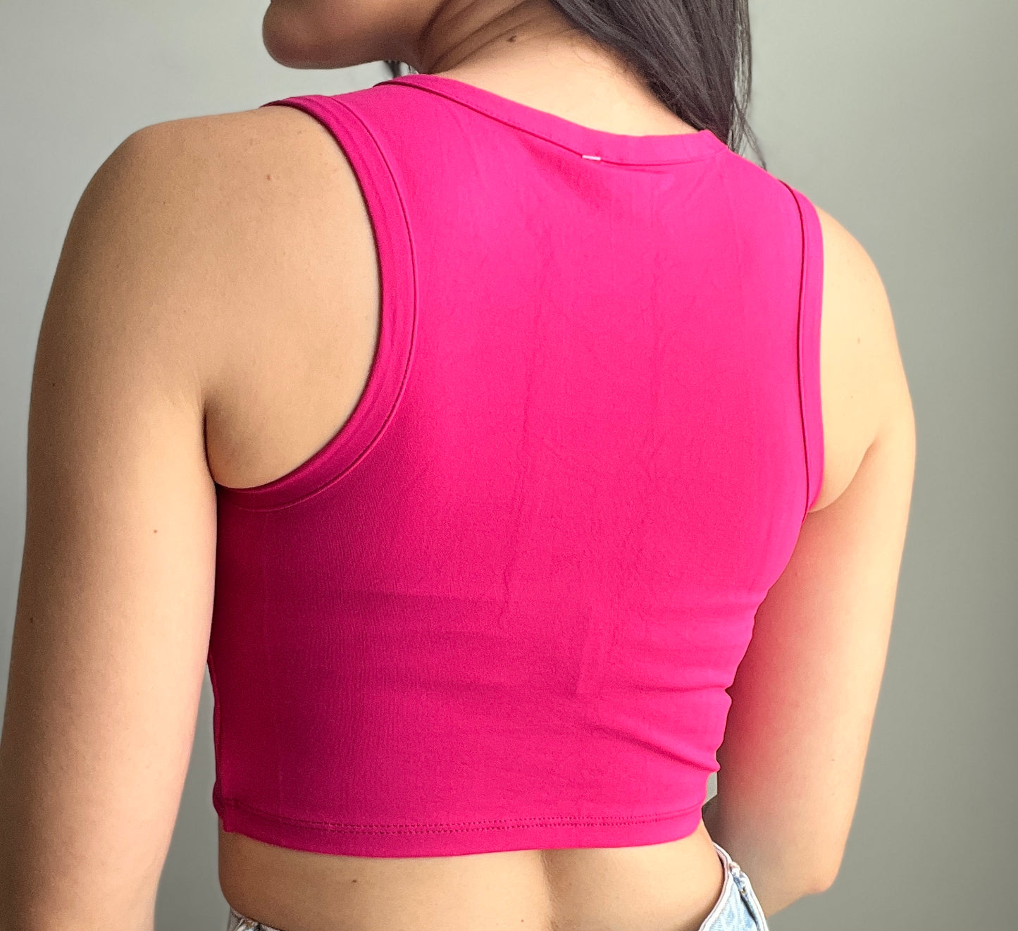 PINK CUT OUT FRONT CROP TOP BACK SIDE
