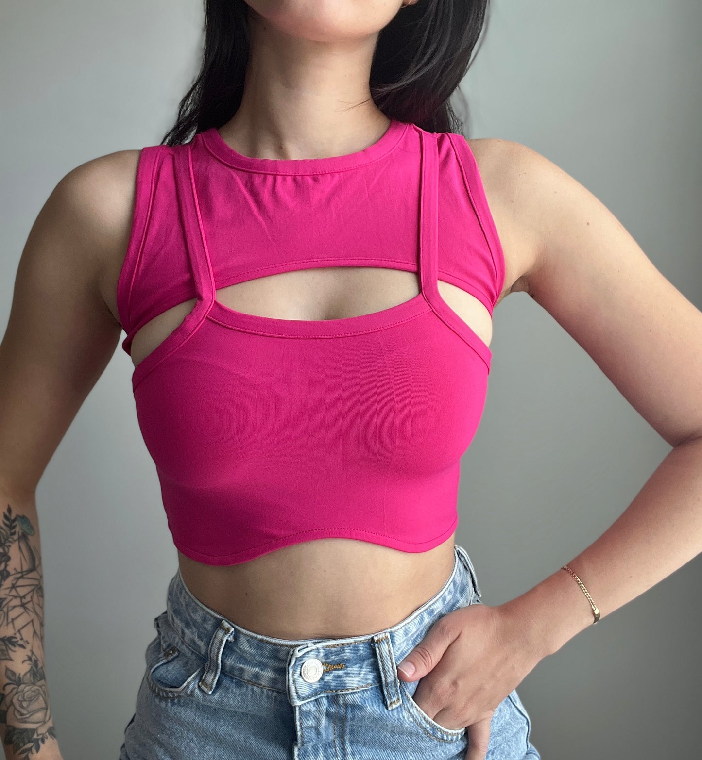 pink CUT OUT FRONT CROP TOP