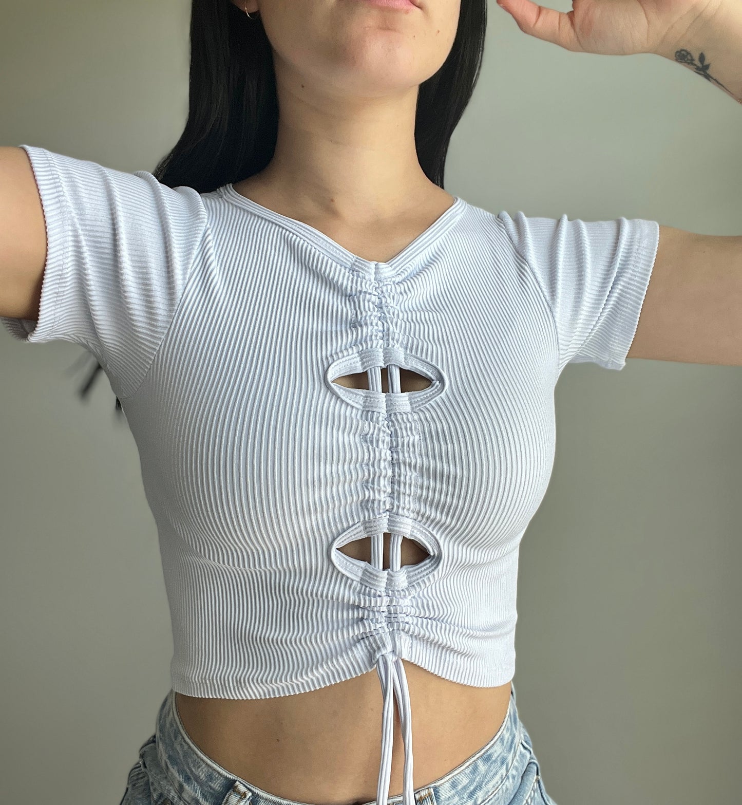 Drawstring Front Crop Tee - DIVINA CLOTHING STORE