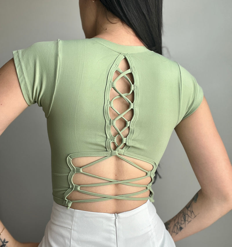 Lace Up Backless Crop Top - DIVINA CLOTHING STORE