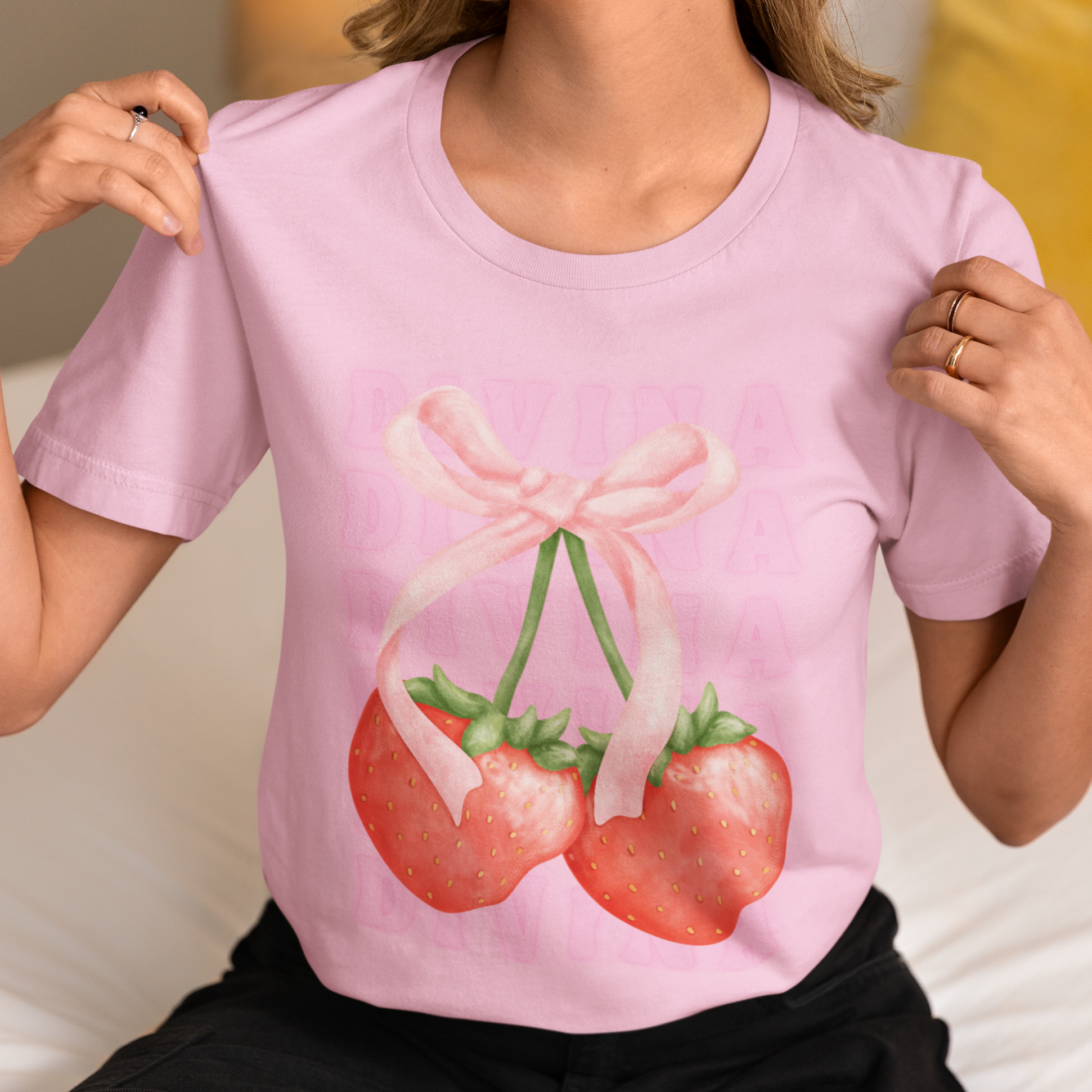 Strawberry and Bow Coquette Shirt - DIVINA CLOTHING STORE