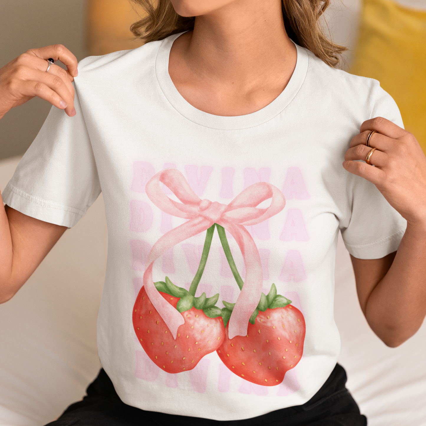 Strawberry and Bow Coquette Shirt - DIVINA CLOTHING STORE