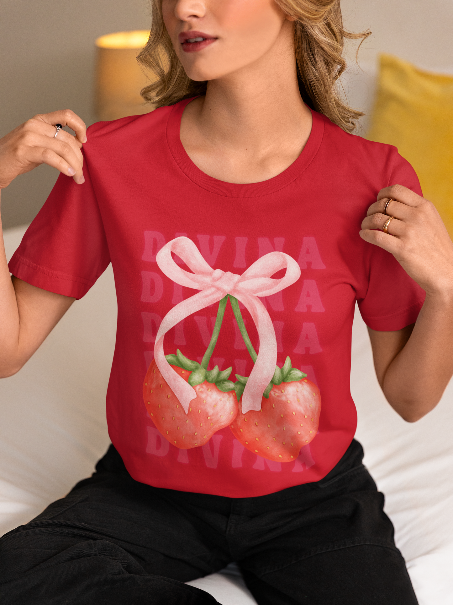 Strawberry and Bow Coquette Shirt - DIVINA CLOTHING STORE