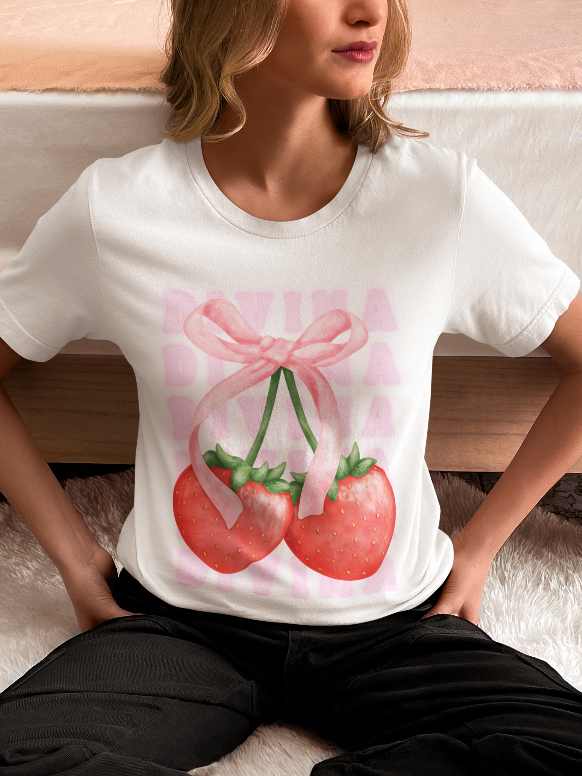 Strawberry and Bow Coquette Shirt - DIVINA CLOTHING STORE